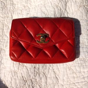 CHANEL Authentic rare Vintage Red lambskin Beltbag